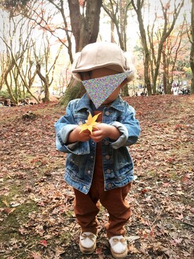 「HusHusH（ハッシュアッシュ）のアイテム（オールインワン・サロペット）」を使った、TSUBASAさん（キッズ・80cm）の秋コーディネート
