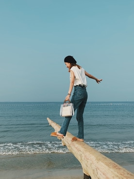 「海」｜「アイテム（ハンチング/ベレー帽）」を使った、ちおさん（レディース・162cm）の夏コーディネート