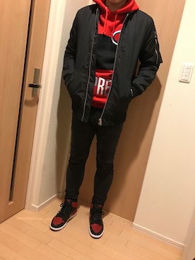 「Jordan」｜「アイテム（ブルゾン）」を使った、江見 健志さん（メンズ・180cm）の冬コーディネート