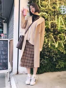 「日常」｜「アイテム（その他アウター）」を使った、Elaineさん（レディース・163cm）の冬コーディネート