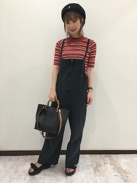 「ジーナシス」｜「アイテム（サロペット/オーバーオール）」を使った、せいらまんさん（レディース・162cm）の夏コーディネート