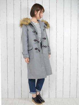 「アイテム（ダッフルコート、グレー系）」を使った、なつき🐻さん（レディース・163cm）の冬コーディネート