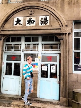 「ラガーシャツ」｜「アイテム（パンツ）」を使った、SHOさん（メンズ・176cm）の秋コーディネート