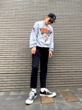 「アイテム（スニーカー、イエロー系）」を使った、SHOさん（メンズ・176cm）の春コーディネート