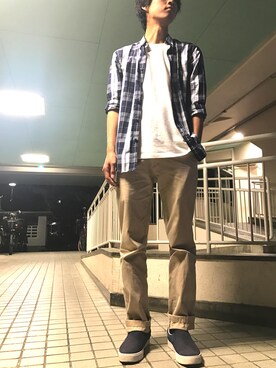 「アイテム（スリッポン、ブルー系）」を使った、Daichiさん（メンズ・180cm）の春コーディネート