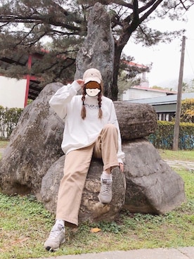 「Honeys（ハニーズ）のアイテム（チノパンツ）」を使った、あゆさん（レディース・156cm）の冬コーディネート