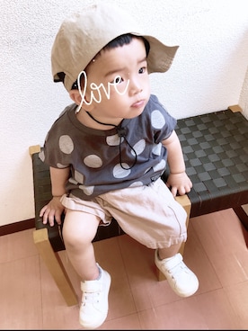 「BREEZE（ブリーズ）のドットＴシャツ（Tシャツ/カットソー）」を使った、mumu0812さん（キッズ・80cm）の春コーディネート