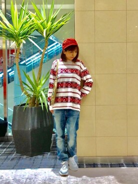 「HYSTERIC GLAMOUR（ヒステリックグラマー）のGIRLS BORDER総柄ジャカード リブ付Tシャツ（Tシャツ/カットソー）」を使った、hiRaさん（レディース・157cm）の秋コーディネート