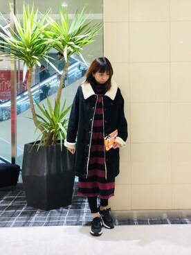 「HYSTERIC GLAMOUR（ヒステリックグラマー）のアイテム（ステンカラーコート）」を使った、hiRaさん（レディース・157cm）の冬コーディネート