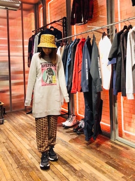 「アイテム（帽子、ブラウン系）」を使った、hiRaさん（レディース・157cm）の冬コーディネート