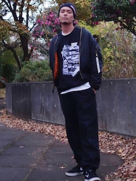 「OPENING CEREMONY（オープニングセレモニー）のアイテム（MA-1）」を使った、WEAROさん（メンズ・179cm）の冬コーディネート