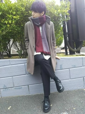 「STUDIOUS（ステュディオス）のアイテム（ステンカラーコート）」を使った、湧さん（メンズ・168cm）の秋コーディネート