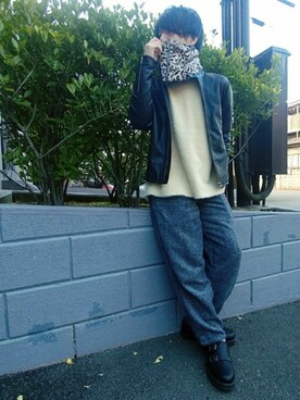 「RAGEBLUE（レイジブルー）のアイテム（ライダースジャケット）」を使った、湧さん（メンズ・168cm）の冬コーディネート