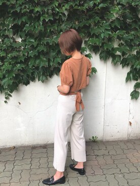 「nownのアイテム（シャツ/ブラウス、ベージュ系）」を使った、ricoさん（レディース・165cm）の夏コーディネート