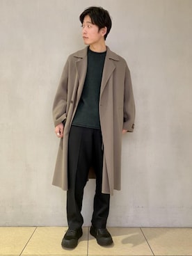 「ADAM ET ROPE'（アダムエロペ）のアイテム（ステンカラーコート）」を使った、kumaさん（メンズ・179cm）の冬コーディネート