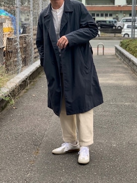 「アイテム（トレンチコート、ブルー系）」を使った、macou🚶🏻‍♂️さん（メンズ・168cm）の冬コーディネート