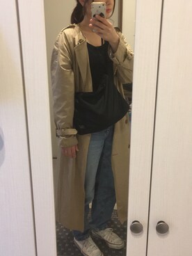 「おおぶりピアス」｜「アイテム（トレンチコート）」を使った、memeさん（レディース・158cm）の春コーディネート
