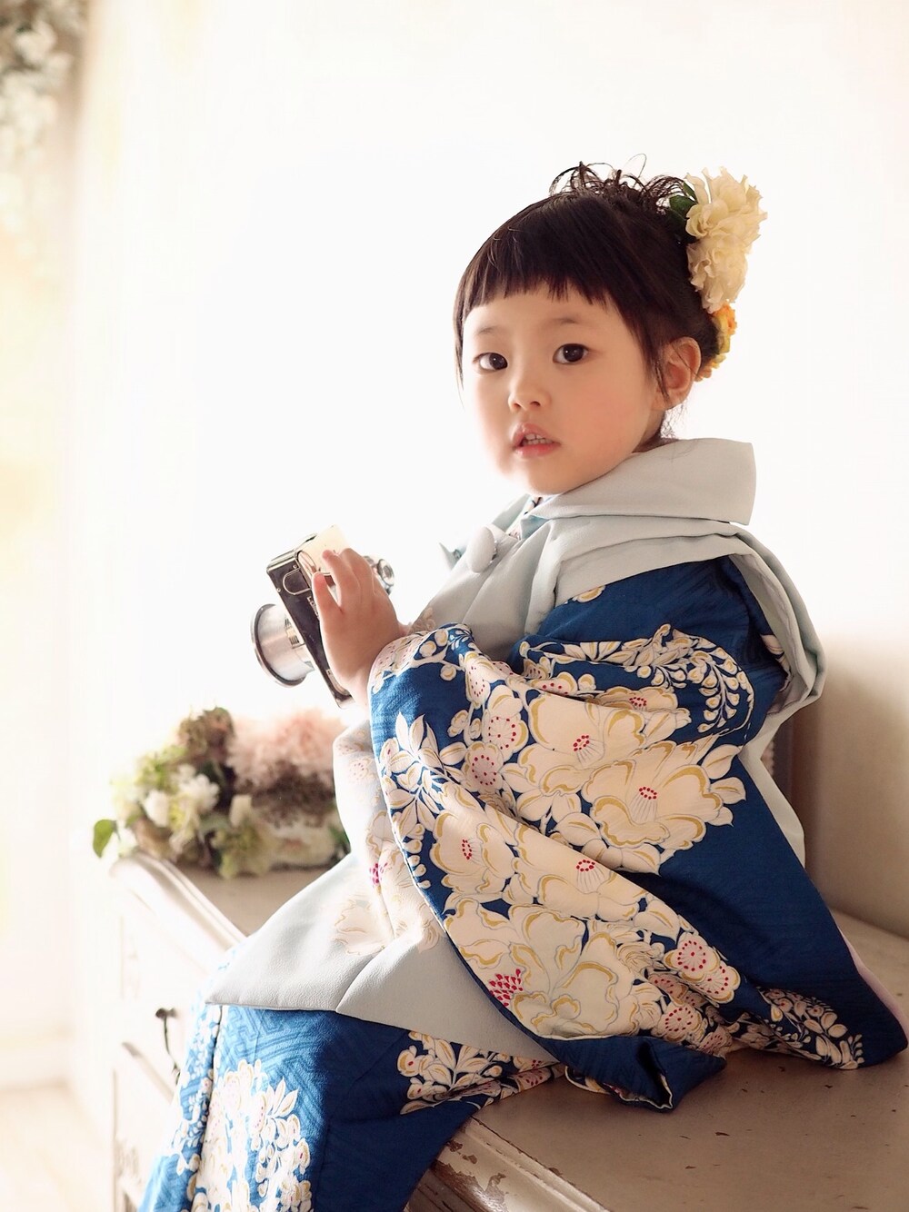ブルー系の着物、その他のその他、その他のその他を着用したキッズの夏コーディネートの1枚目の写真