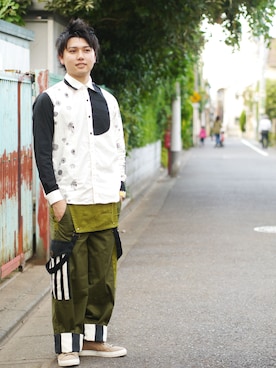 「NIRAME.CO（ニラメッコ）のアイテム（パンツ）」を使った、NIRAME.COさん（メンズ・175cm）の春コーディネート