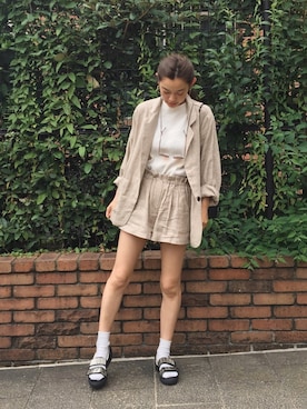 「ISOOK（アイスー）のアイテム（オールインワン・サロペット）」を使った、阿久津ゆりえさん（レディース・167cm）の夏コーディネート