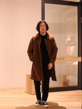 「koe（コエ）のアイテム（ステンカラーコート）」を使った、hiro.jpさん（メンズ・171cm）の冬コーディネート