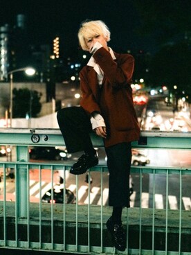 「JOHN LAWRENCE SULLIVAN（ジョンローレンスサリバン）のRIGID DENIM WIDE PANTS（デニムパンツ）」を使った、は ち み つさん（メンズ・171cm）の秋コーディネート