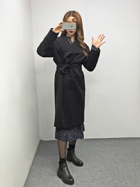 「オルチャンファッション」｜「アイテム（チェスターコート）」を使った、luvluvme.jpさん（レディース・163cm）の冬コーディネート