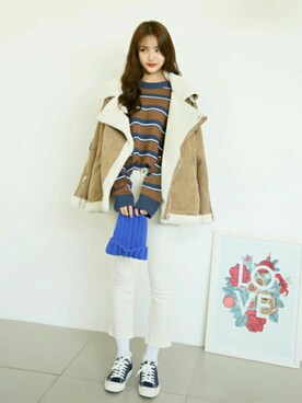 「オルチャンファッション」｜「アイテム（その他アウター）」を使った、luvluvme.jpさん（レディース・169cm）の冬コーディネート