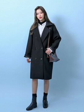 「オルチャンファッション」｜「アイテム（チェスターコート）」を使った、luvluvme.jpさん（レディース・163cm）の冬コーディネート