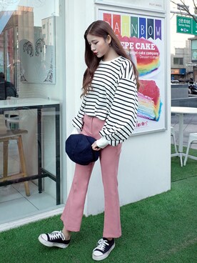 「オルチャンファッション」｜「アイテム（スラックス）」を使った、luvluvme.jpさん（レディース・165cm）の冬コーディネート