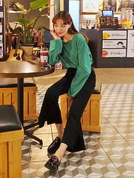 「オルチャンファッション」｜「アイテム（スラックス）」を使った、luvluvme.jpさん（レディース・166cm）の春コーディネート