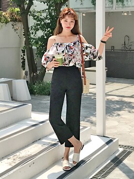 「オルチャンファッション」｜「アイテム（スラックス）」を使った、luvluvme.jpさん（レディース・166cm）の夏コーディネート