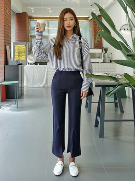 「オルチャンファッション」｜「アイテム（スラックス）」を使った、luvluvme.jpさん（レディース・163cm）の秋コーディネート