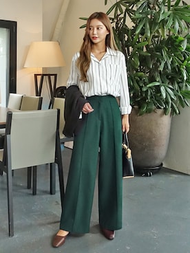 「オルチャンファッション」｜「アイテム（スラックス）」を使った、luvluvme.jpさん（レディース・166cm）の秋コーディネート