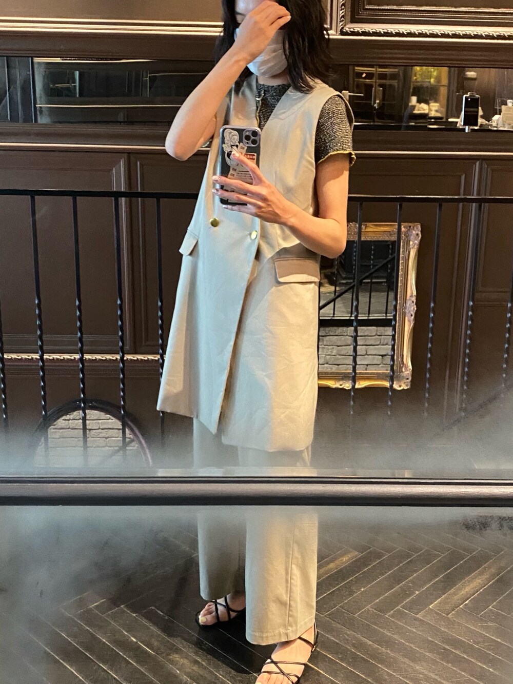 「夏コーデ、淡色コーデ、セットアップ、ジーユー、ベストスタイル、ベストコーデ、ベスト×Tシャツ、ZARA」｜「GUのアイテム（セットアップ、ベージュ系）」を使った、(n)さん（レディース・166cm）の夏コーディネートの1枚目の写真