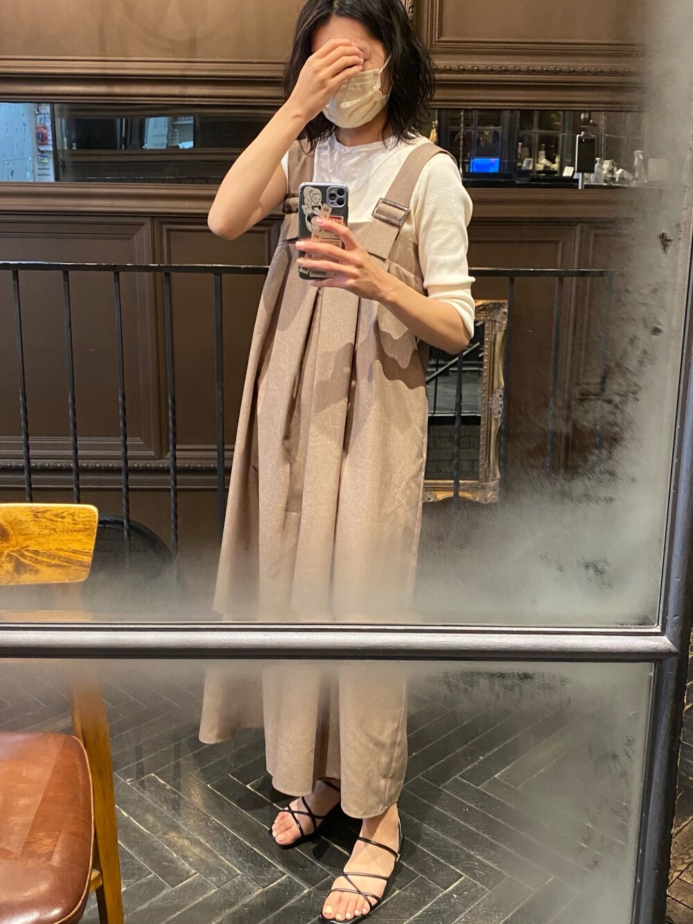 「ベージュ、ベージュコーデ、ワンショルダー、淡色コーデ、オールインワン、プチプラ、ワントーンコーデ、きれいめカジュアル」｜「しまむらのアイテム（オールインワン・サロペット、ブラウン系）」を使った、(n)さん（レディース・166cm）の夏コーディネートの1枚目の写真