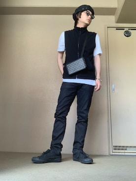 「TAKAHIROMIYASHITATheSoloIst.（タカヒロミヤシタザソロイスト）のアイテム（スニーカー）」を使った、moto miniさん（メンズ・171cm）の夏コーディネート
