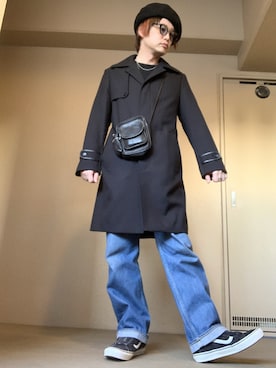 「マルジェラ」｜「アイテム（ステンカラーコート）」を使った、moto miniさん（メンズ・171cm）の冬コーディネート