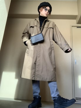 「サンローランパリ」｜「アイテム（ステンカラーコート）」を使った、moto miniさん（メンズ・171cm）の冬コーディネート