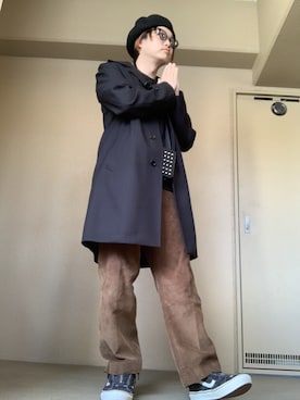 「マルジェラ」｜「アイテム（ステンカラーコート）」を使った、moto miniさん（メンズ・171cm）の冬コーディネート