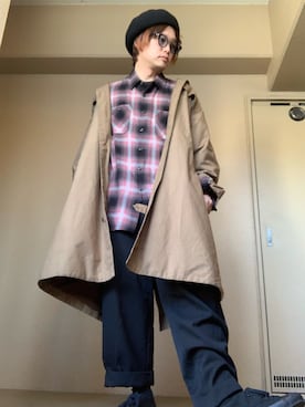 「ラッドミュージシャン」｜「アイテム（ステンカラーコート）」を使った、moto miniさん（メンズ・171cm）の冬コーディネート