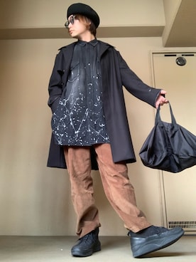 「マルジェラ」｜「アイテム（ステンカラーコート）」を使った、moto miniさん（メンズ・171cm）の冬コーディネート