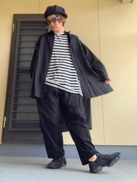 「Yohji Yamamoto（ヨウジヤマモト）のアイテム（ハンチング/ベレー帽）」を使った、moto miniさん（メンズ・171cm）の春コーディネート