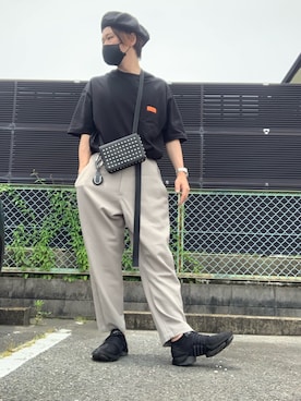 「Yohji Yamamoto（ヨウジヤマモト）のアイテム（スニーカー）」を使った、moto miniさん（メンズ・171cm）の夏コーディネート