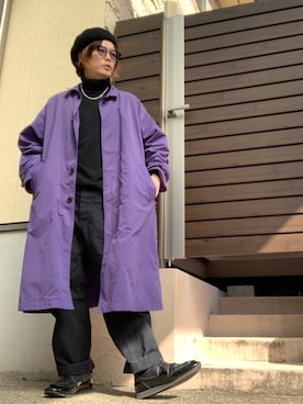 「UNUSED」｜「アイテム（ステンカラーコート）」を使った、moto miniさん（メンズ・171cm）の冬コーディネート