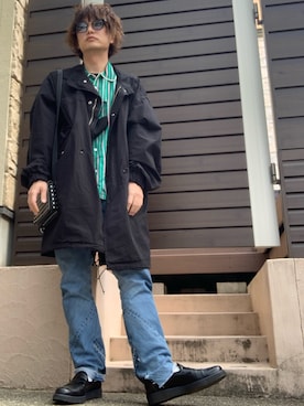 「OLD PARK（オールドパーク）のアイテム（パンツ）」を使った、moto miniさん（メンズ・171cm）の春コーディネート