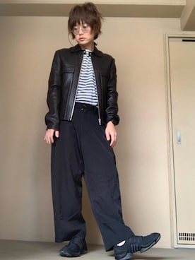 「Yohji Yamamoto（ヨウジヤマモト）のアイテム（スニーカー）」を使った、moto miniさん（メンズ・171cm）の春コーディネート