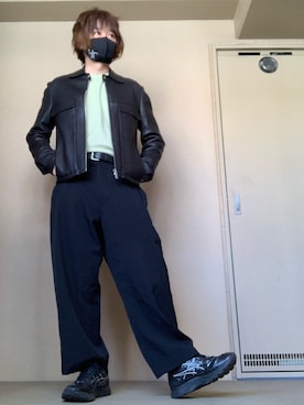「Maison Margiela（メゾンマルジェラ）のアイテム（ライダースジャケット）」を使った、moto miniさん（メンズ・171cm）の春コーディネート
