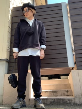 「Yohji Yamamoto（ヨウジヤマモト）のアイテム（ハンチング/ベレー帽）」を使った、moto miniさん（メンズ・171cm）の春コーディネート