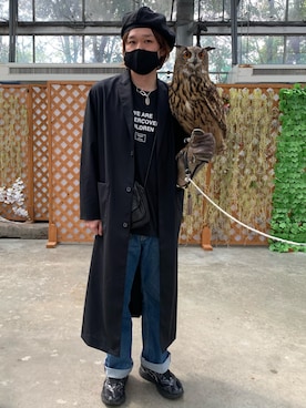 「Yohji Yamamoto（ヨウジヤマモト）のアイテム（ハンチング/ベレー帽）」を使った、moto miniさん（メンズ・171cm）の春コーディネート
